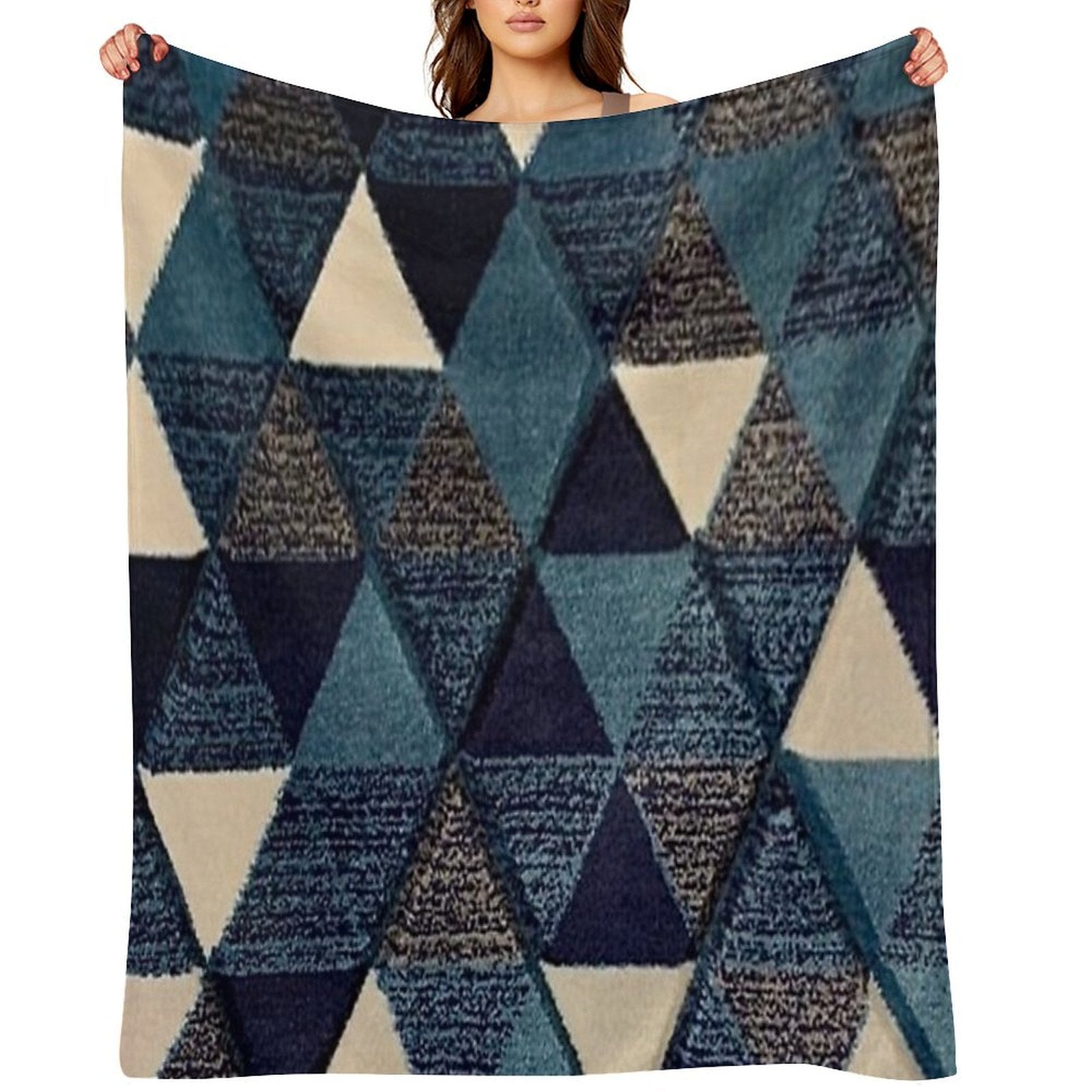 Navy Blue And Gray Bohemian Geometric Triangle Pattern Comfort Throw Blanket
