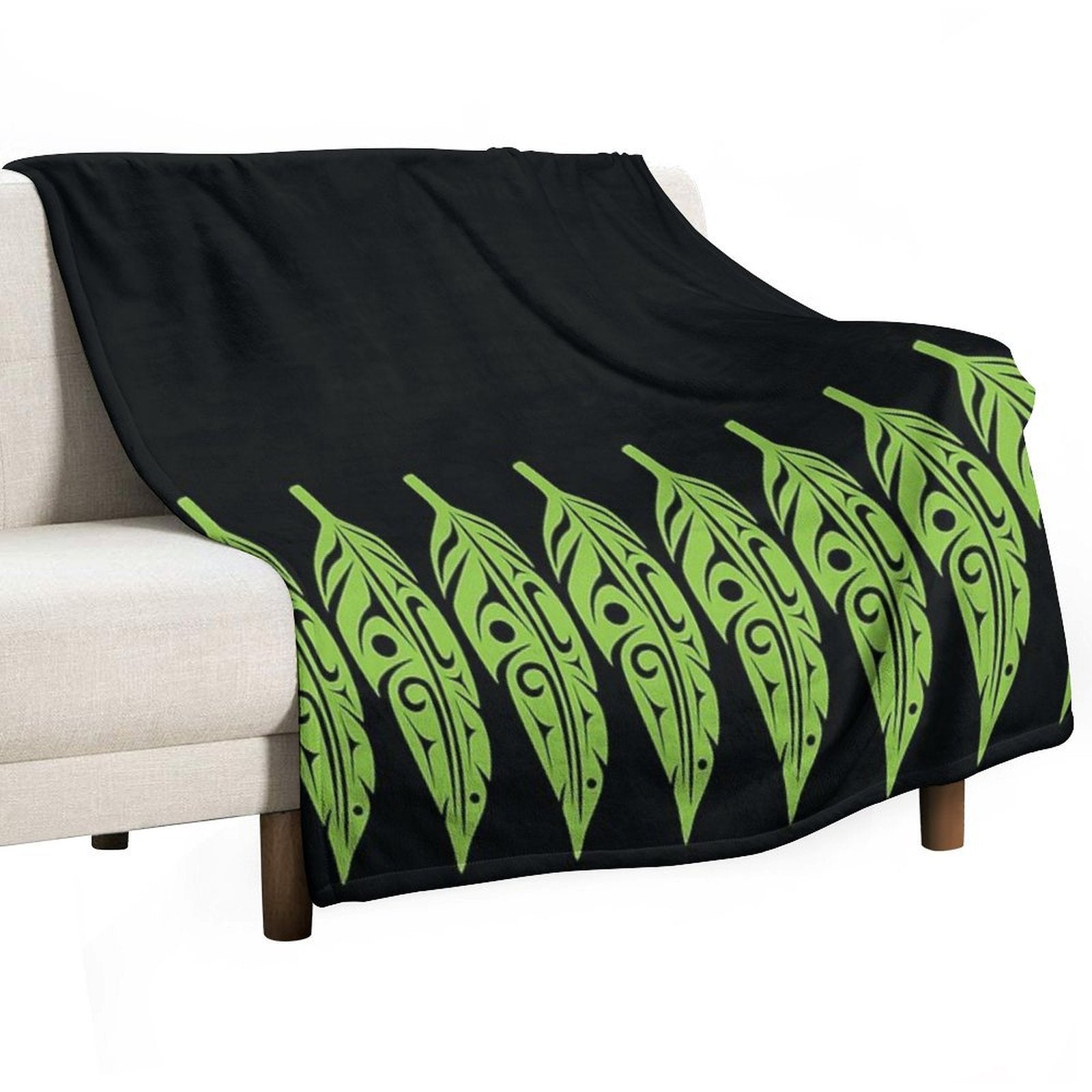 Feathers - Lime Green on Black Shrink-resistant Throw Blanket