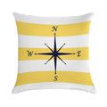 Navy Blue Compass On Mustard Yellow And White Stripes Soft Fade-Resistant Throw Pillow