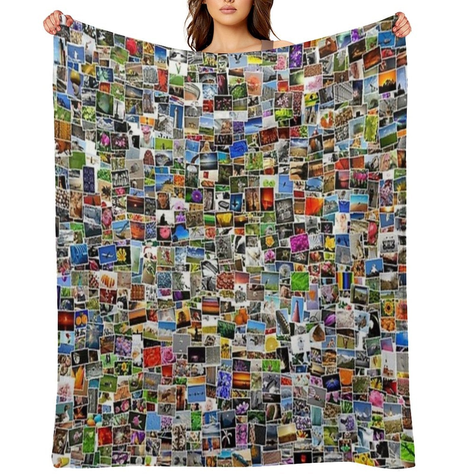 Art Abstract Retro Pattern Colorful Patchwork of Photos Gift-ready Throw Blanket