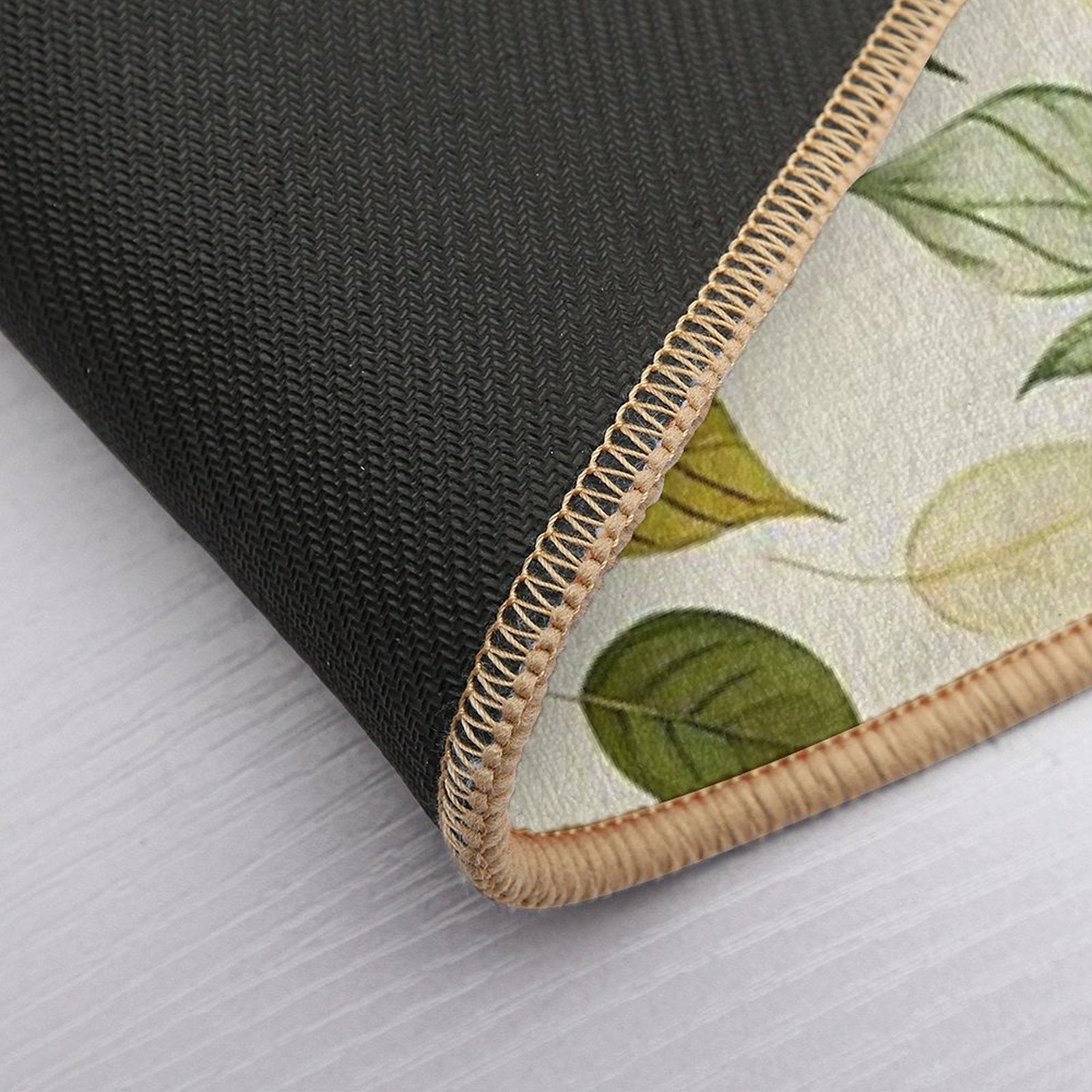 Luciana - Watercolor Leaf Leafs Abstract Painting Pattern in Green, Black, Brown, White Yellow, Blue, Cream, Light Durable Bath Mat