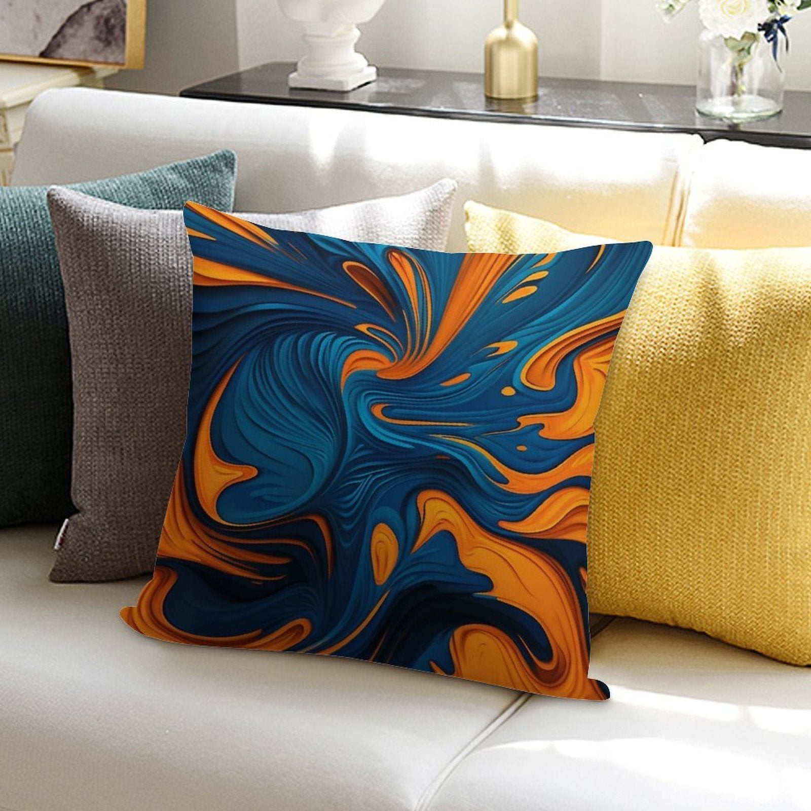 Oil Paint Orange And Blue Pattern Soft Luxury Feel Throw Pillow