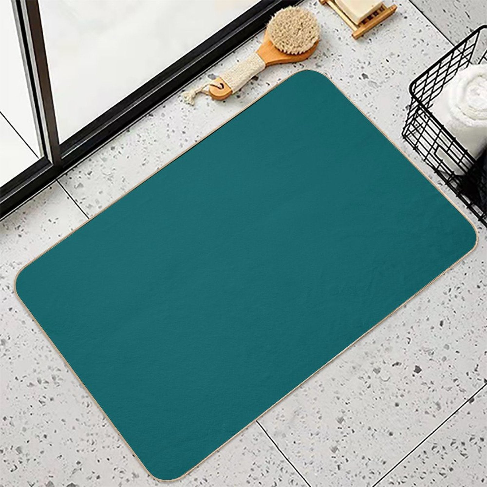 Ocean Blue Blue Solid Color  Slip-Resistant Bath Mat