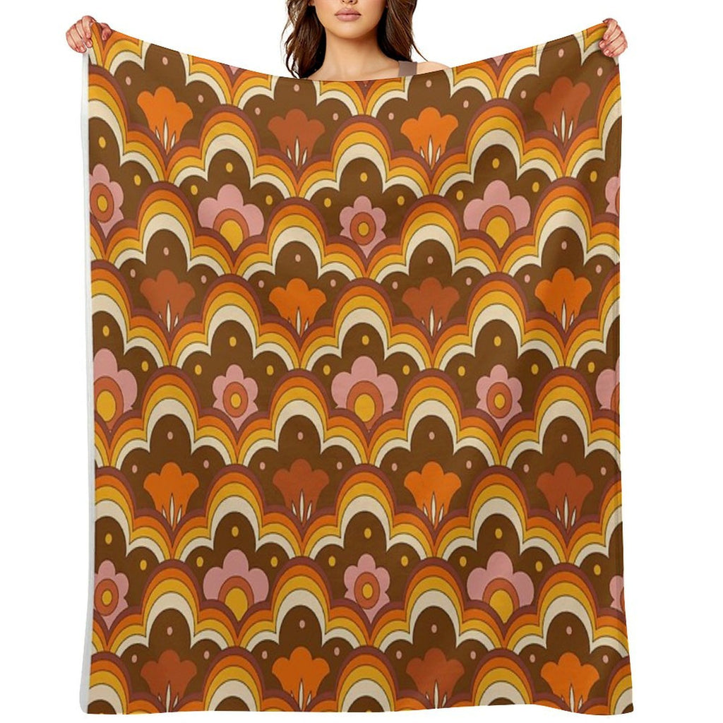 70s 60s Retro Psychedelic Flower Power, Floral Pattern Gift-ready Throw Blanket