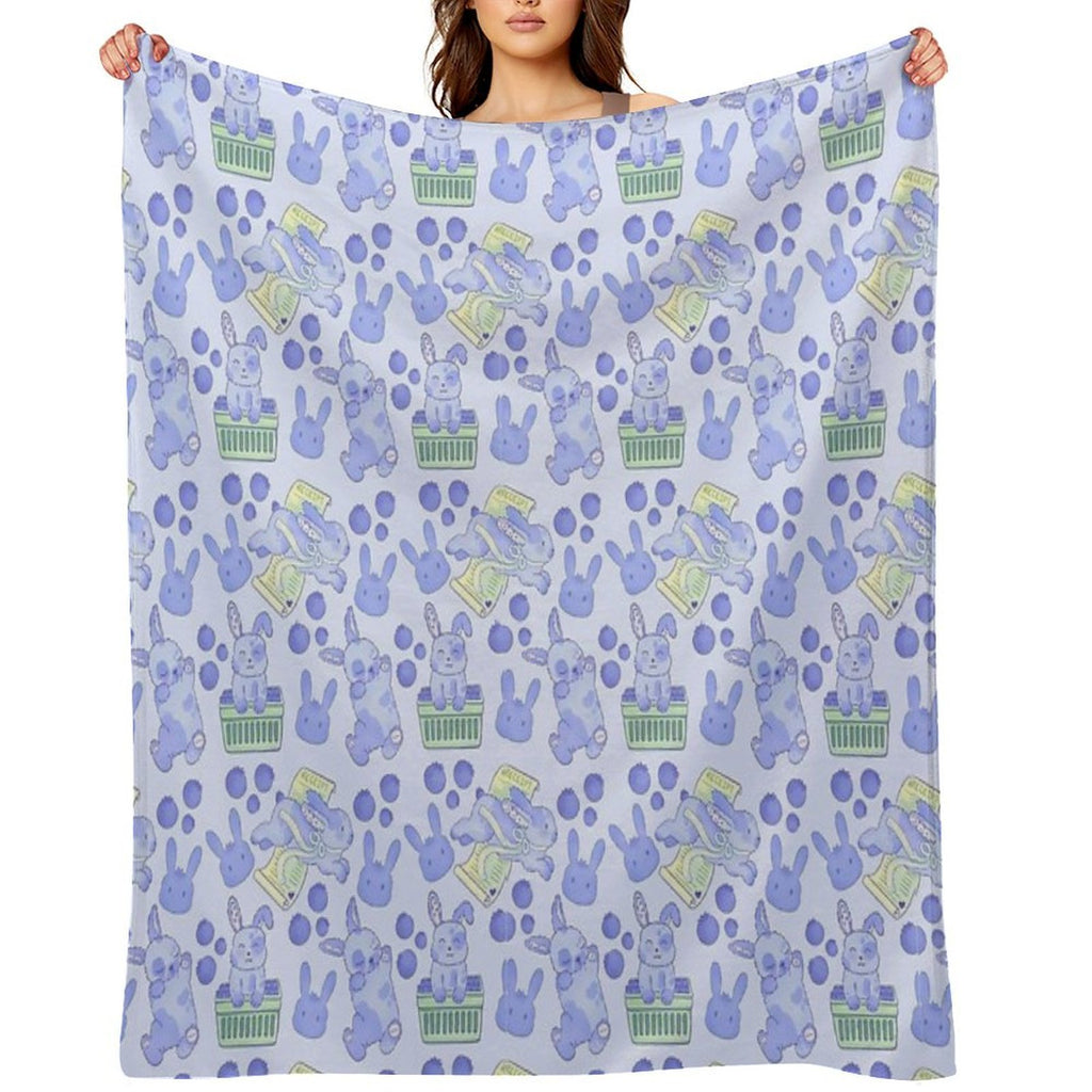Blueberry Bunny Pattern – Cute Kawaii Animal Illustration Versatility Throw Blanket