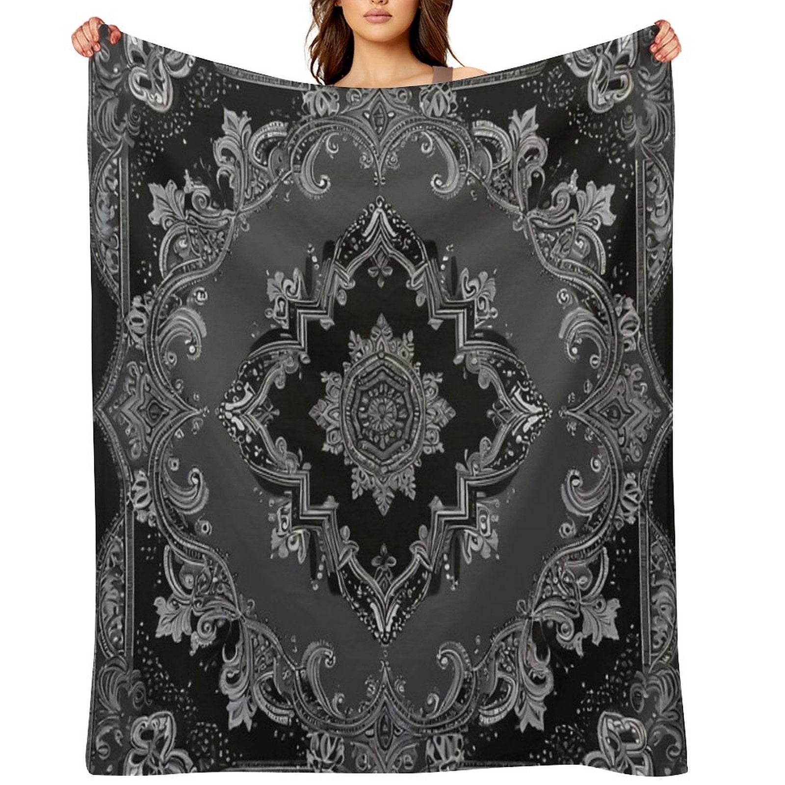 RogerPattern - Timeless Elegance Black & Gray Bandana for Fashion & Home Gift-ready Throw Blanket