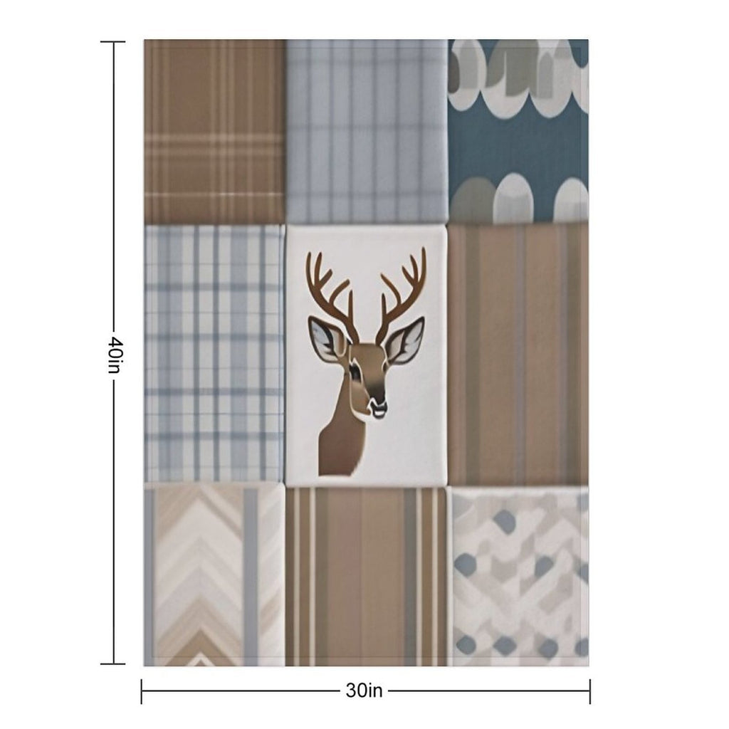 Deer Patchwork - Rustic Neutrals Travel-friendly Throw Blanket