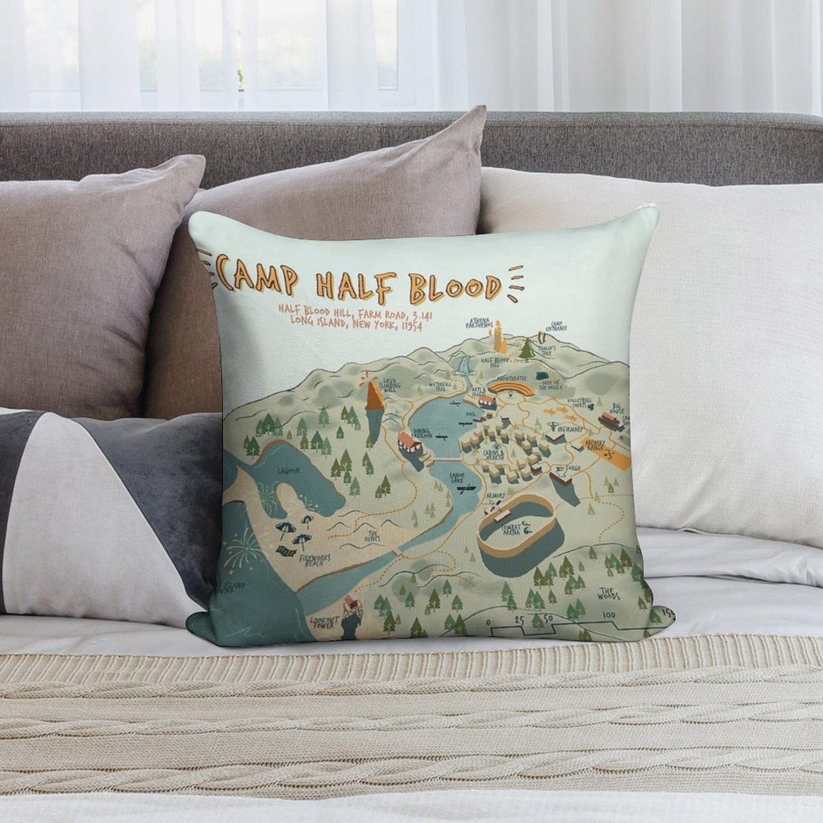 Map of Camp Half Blood Soft High-Density Material Throw Pillow