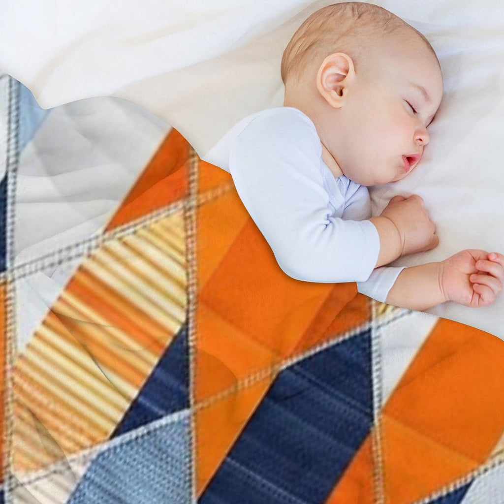 Orange Denim Patchwork Lightweight Throw Blanket