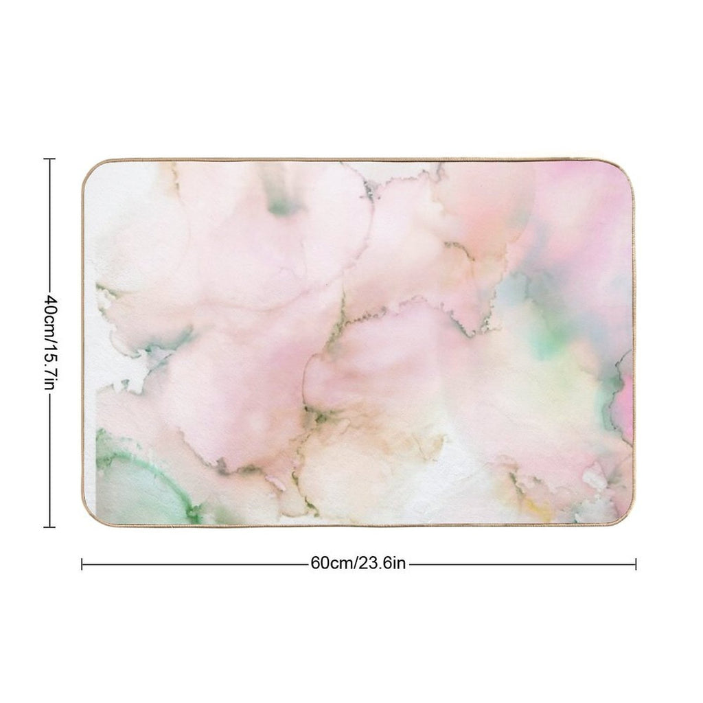 Abstract Ink Green Pink Tan Print by Zouzounio Art  Stain-Proof Bath Mat