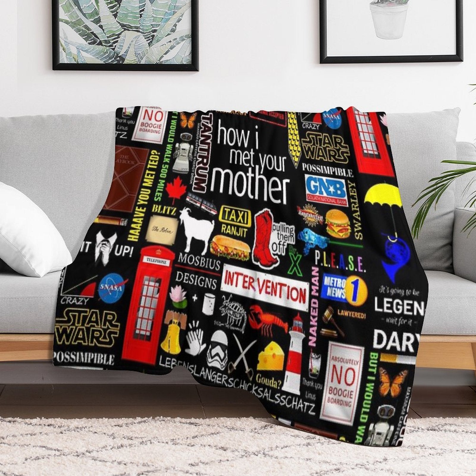 How I Met Your Mother Collage Poster Iconographic - Infographic Travel-friendly Throw Blanket
