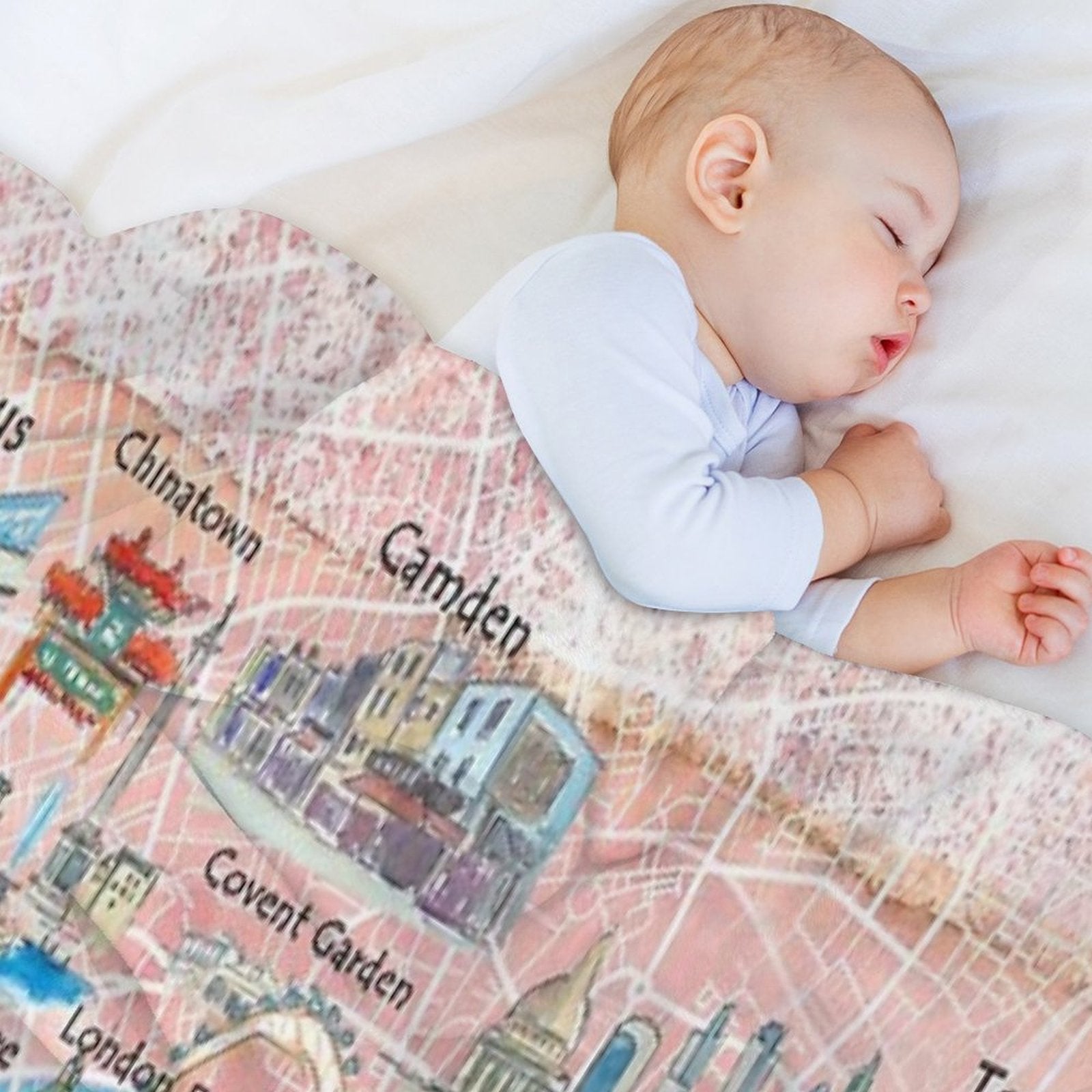 London UK Illustrated Map with Main Roads, Landmarks & Highlights Easy Care Throw Blanket