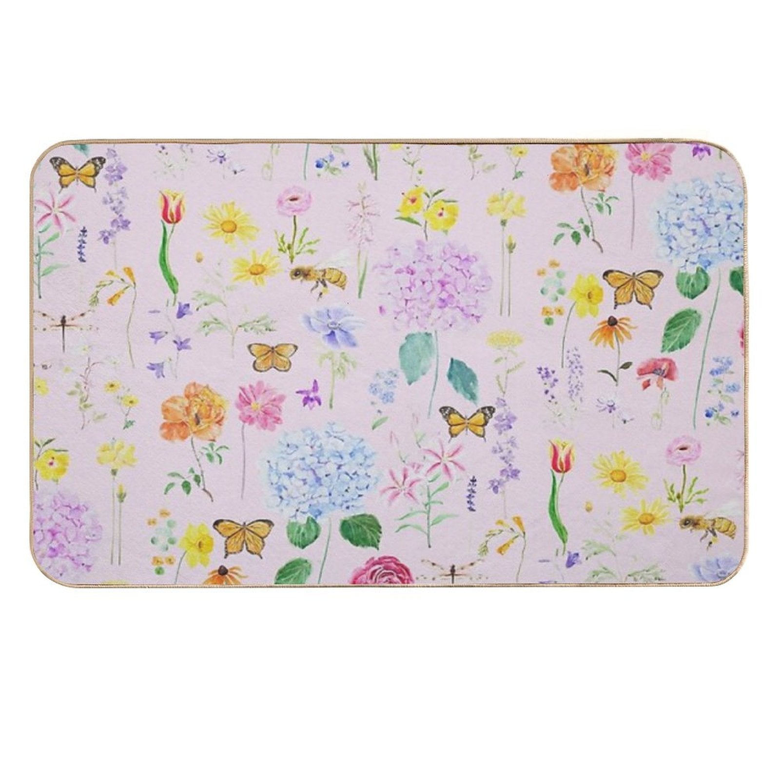 Copy of Summer Garden Flowers  Oil Painting Effect Pink Background  Anti-Trip Bath Mat
