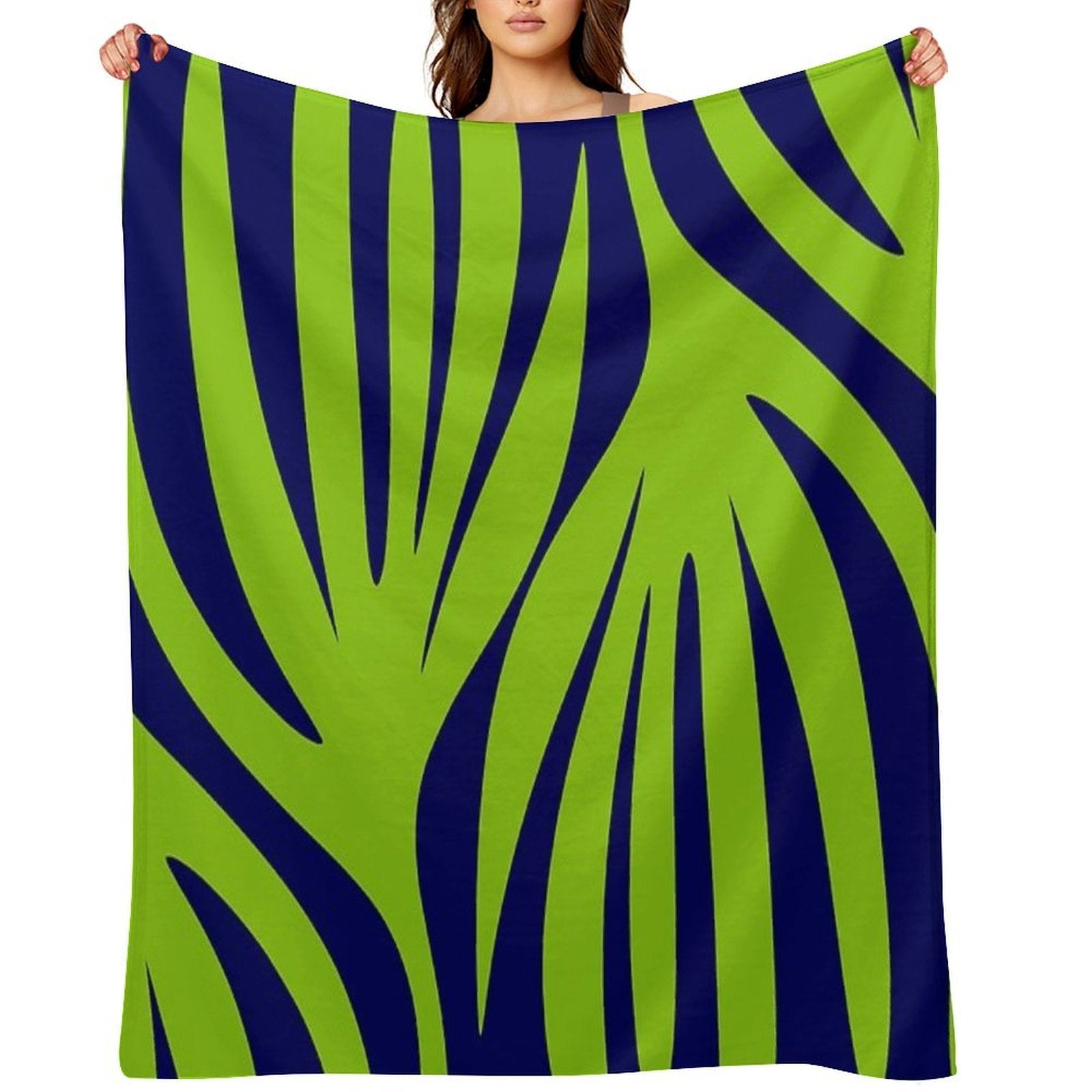 Maldives Abstract Leaves Pattern in Lime Green And Bright Navy Blue Travel-friendly Throw Blanket