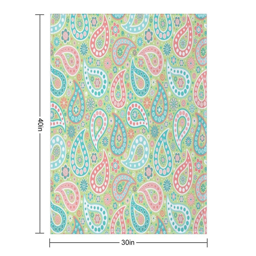 Paisley in Green, Turquoise Blue, Coral Pink And White Lightweight Throw Blanket
