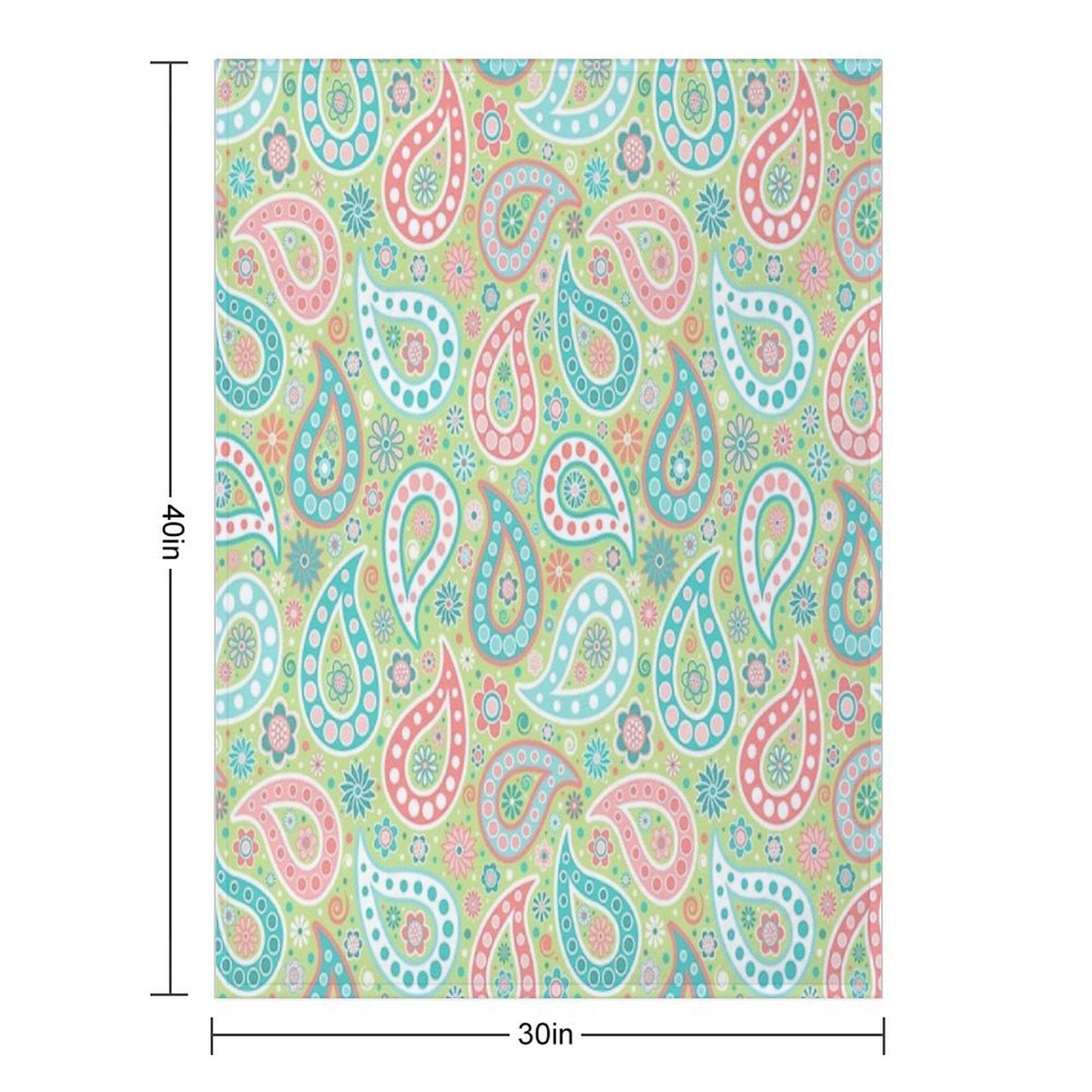 Paisley in Green, Turquoise Blue, Coral Pink And White Lightweight Throw Blanket