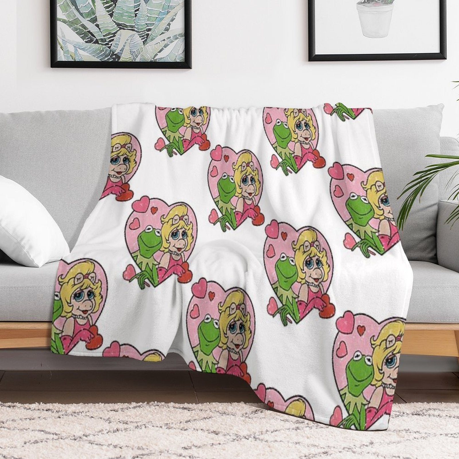 Distressed Kermit And Miss Piggy Plush Throw Blanket