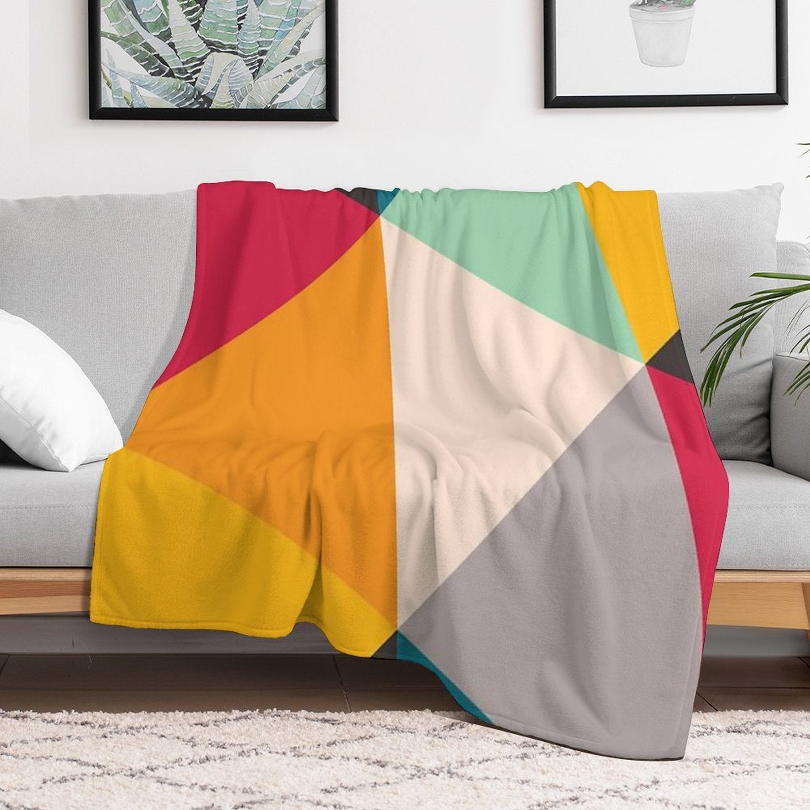 Colourful Geometric Triangles Machine-washable Throw Blanket