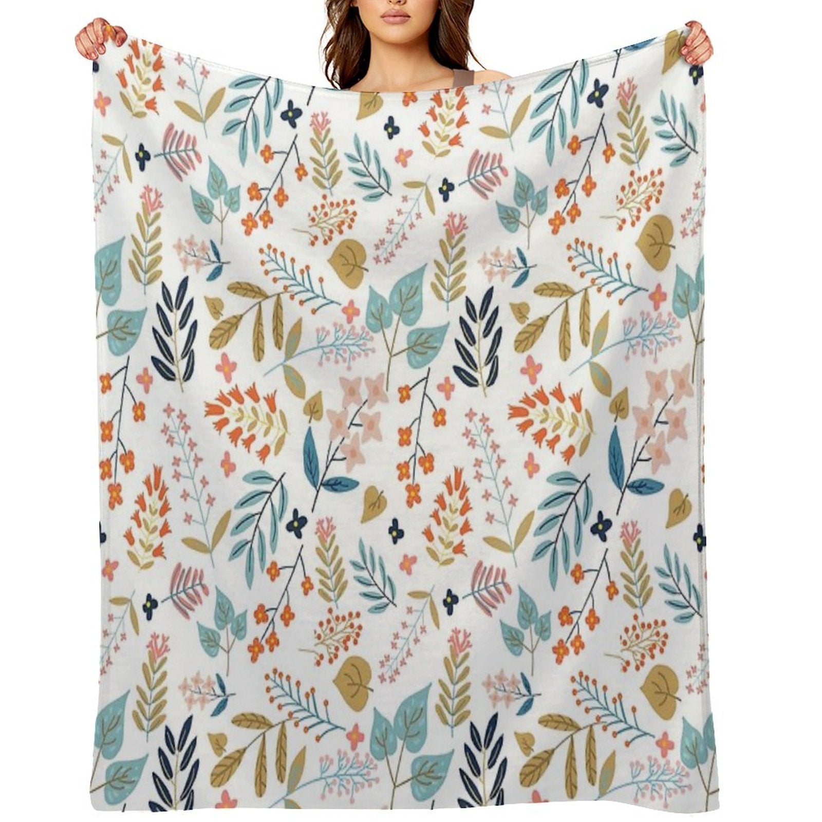 Botanical Harmony  Floral Vintage Plants Colorful Leaves  Autumn Spring Nature Bohemian Chic Shrink-resistant Throw Blanket