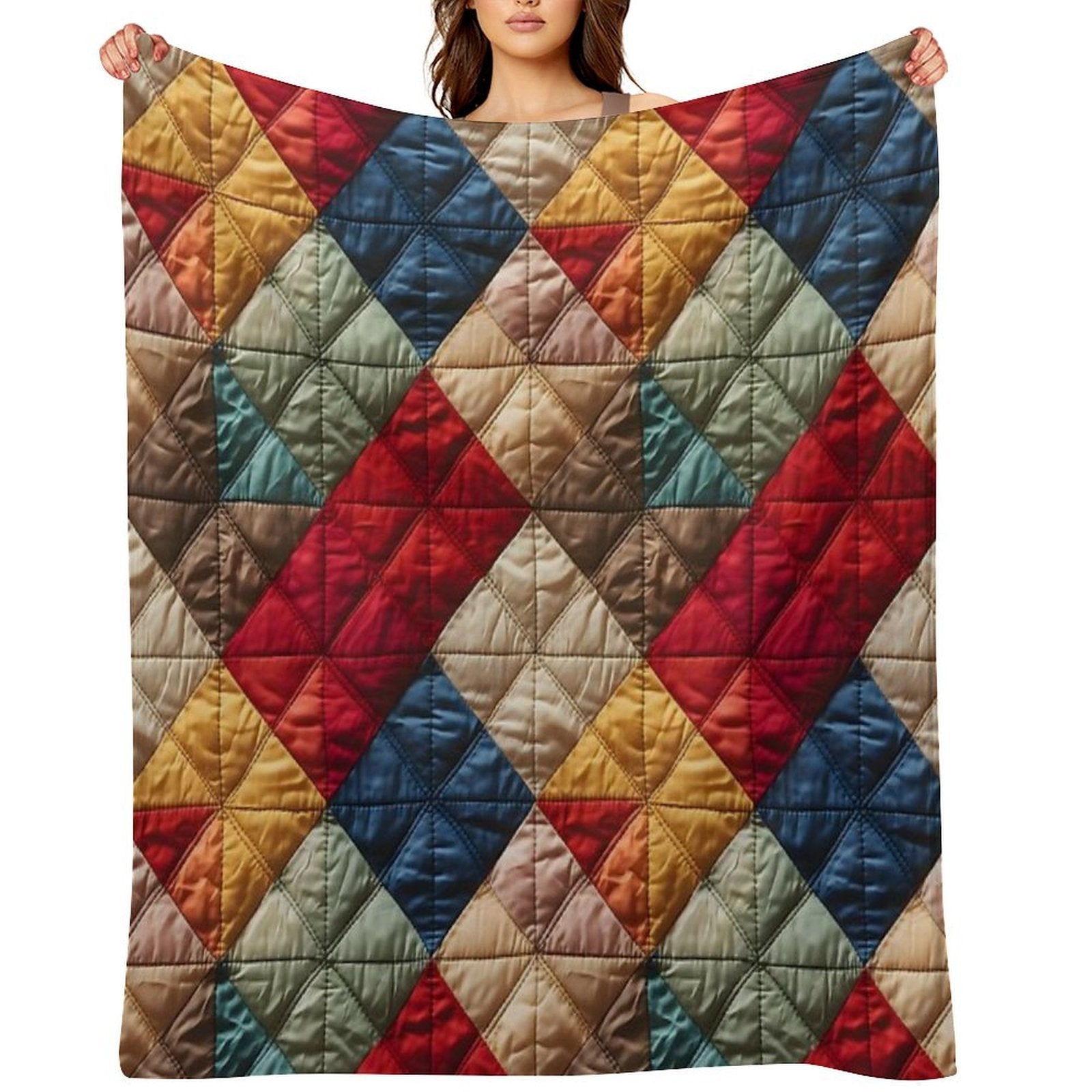Vintage Geometric Patchwork Pattern Gift-ready Throw Blanket
