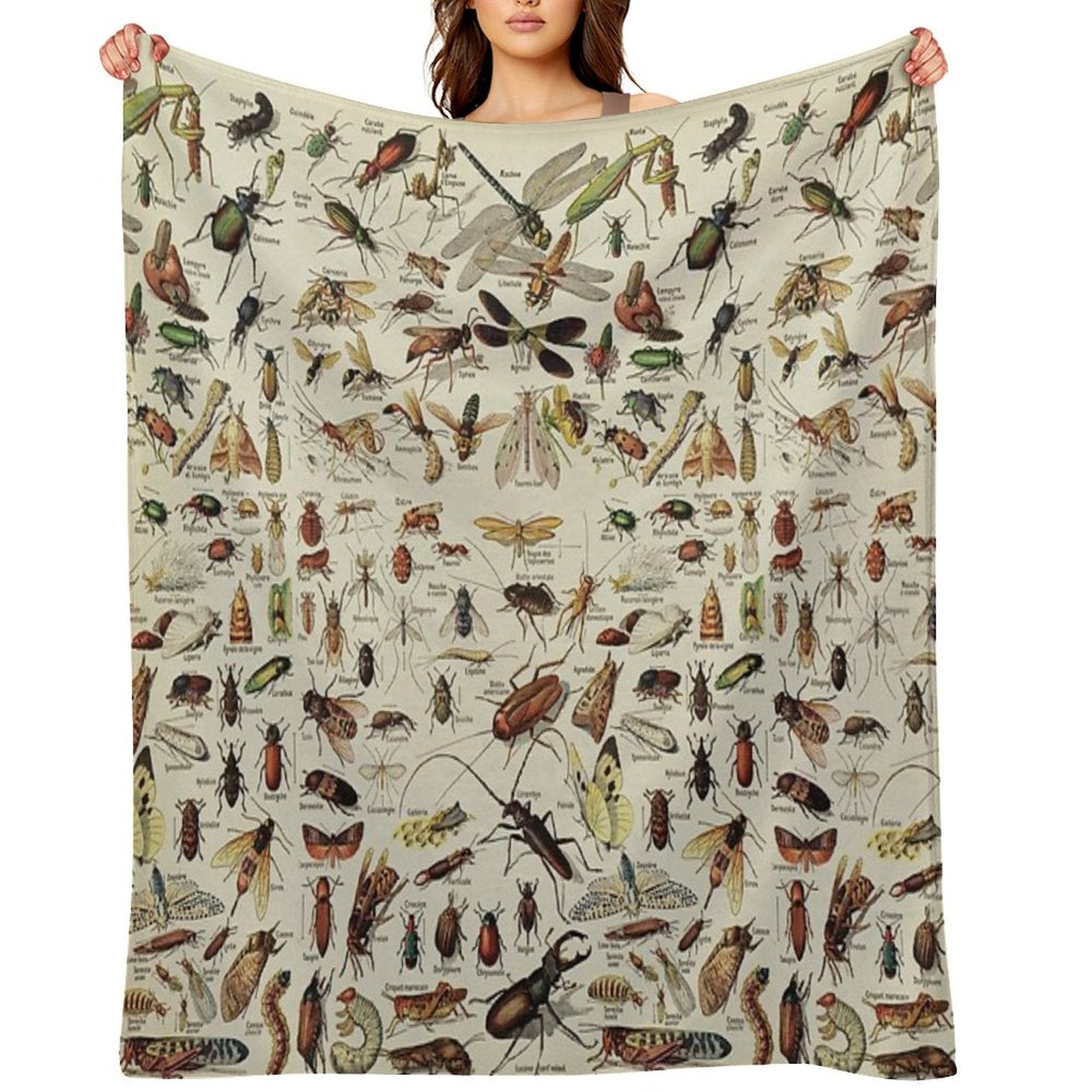 Insects Chart. Scientific Illustration, Text in French Eco-conscious Throw Blanket