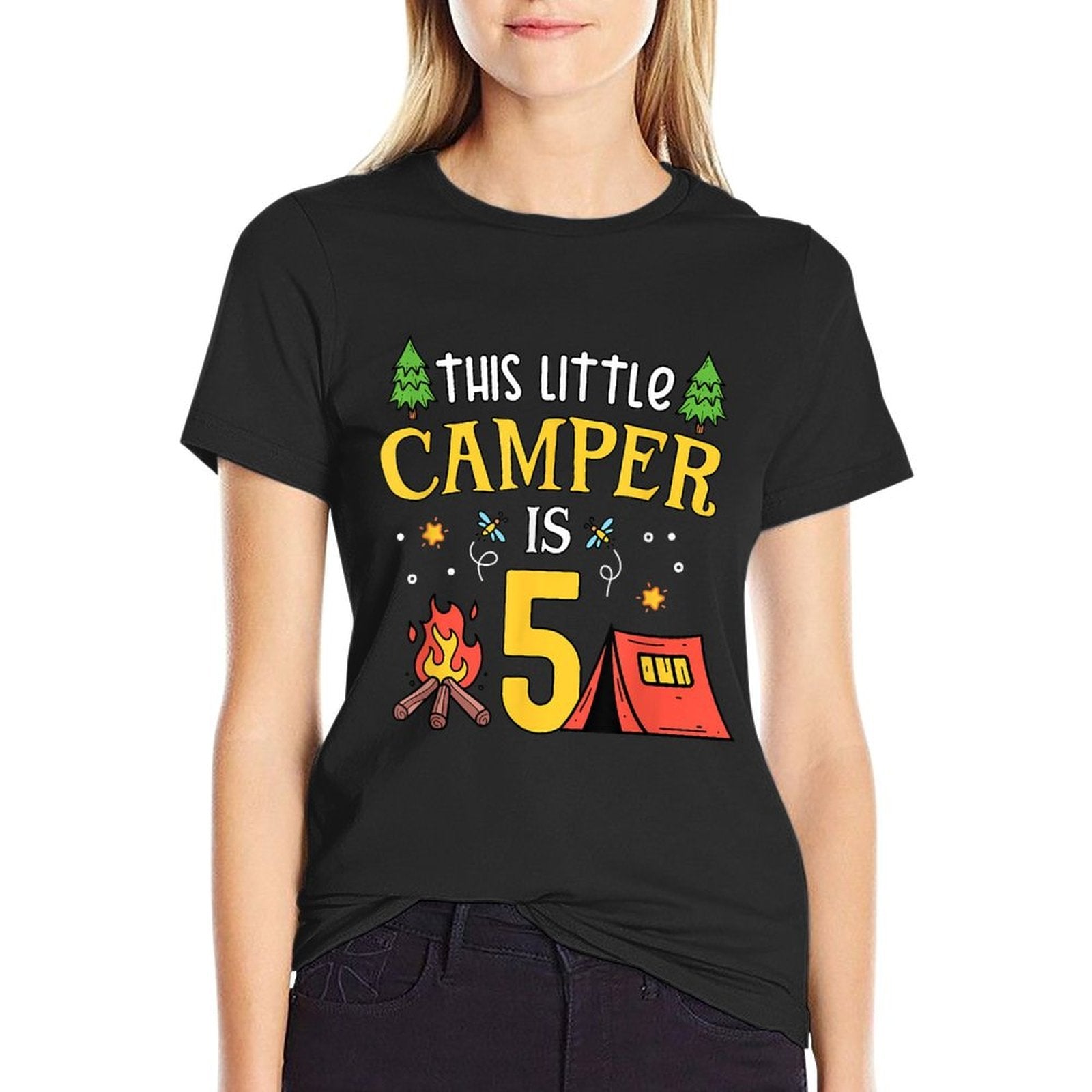 5th Birthday Little Camper Five Years Old Camping Party  Cotton T-Shirt