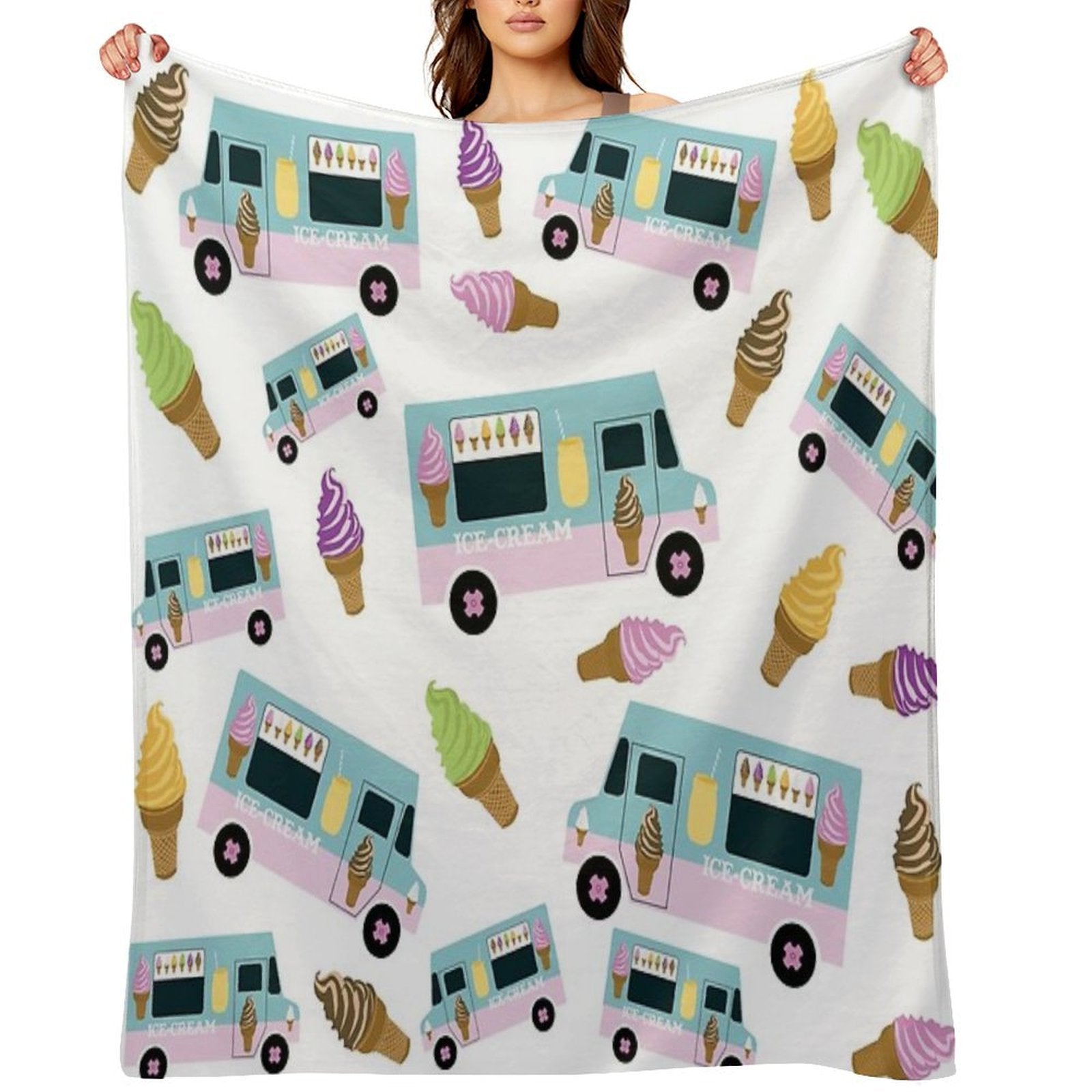 Retro Ice Cream Truck Pattern Sustainable Throw Blanket