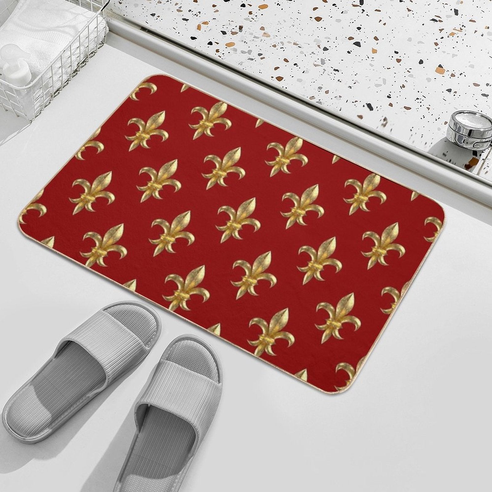 Fleur De Lys  Fleur De Lis 3D Gold Look Pattern, Small Corroded  Stain-Proof Bath Mat