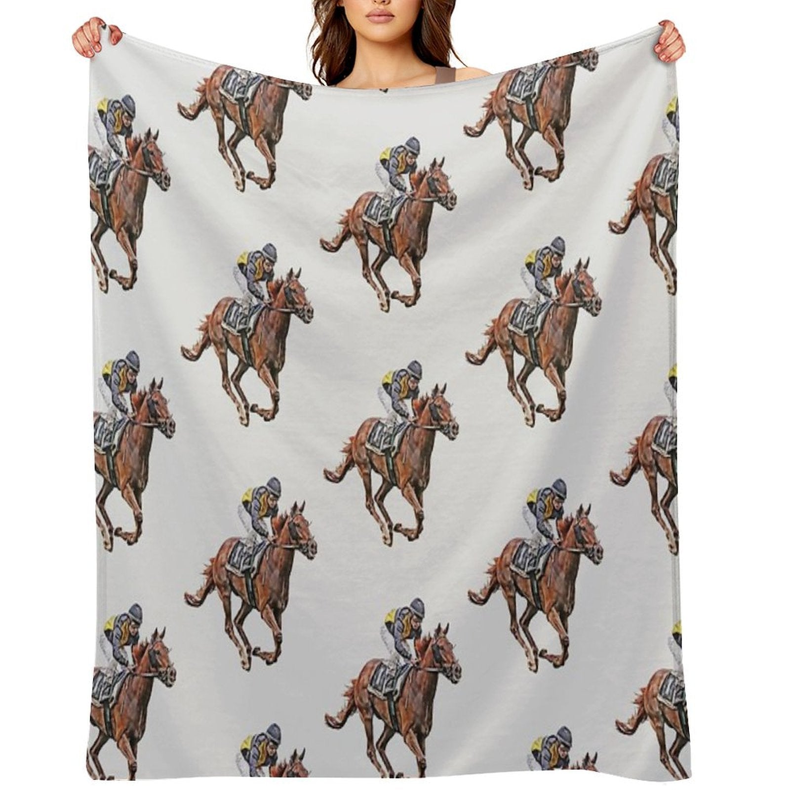 Horse Racing Travel-friendly Throw Blanket