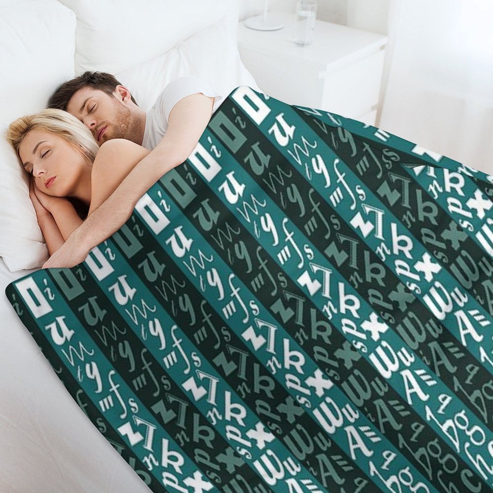 Abstract Green And White Letter Pattern Eco-conscious Throw Blanket