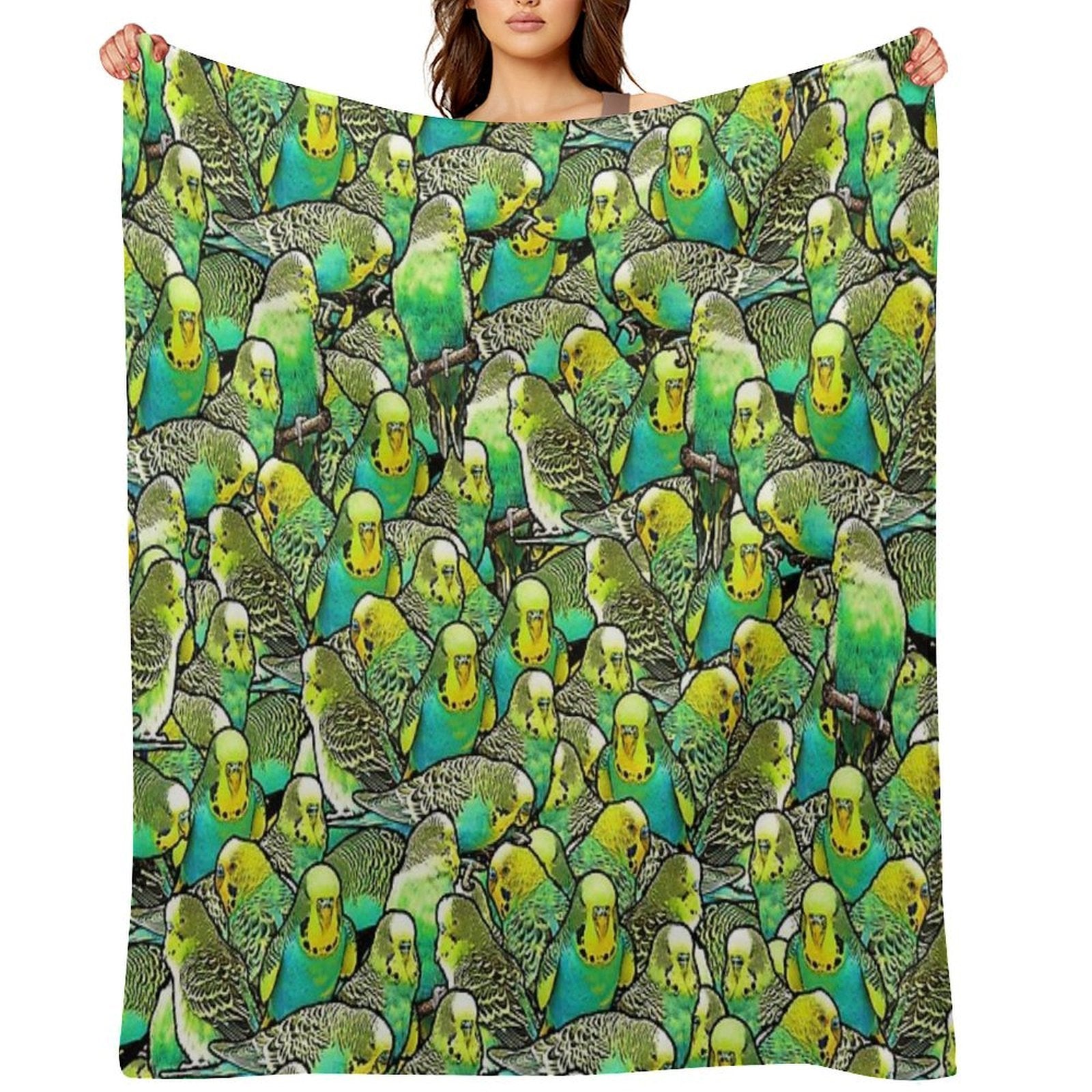 Budgie Pattern Machine-washable Throw Blanket