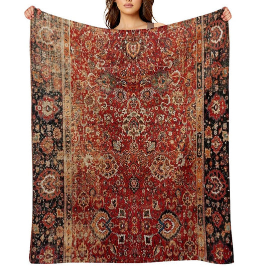 17th Century Afghanistan Rug Print Plush Throw Blanket