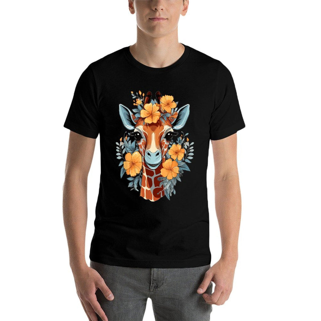 Colorful Giraffe With Flower I Giraffe  Odor-resistant T-Shirt