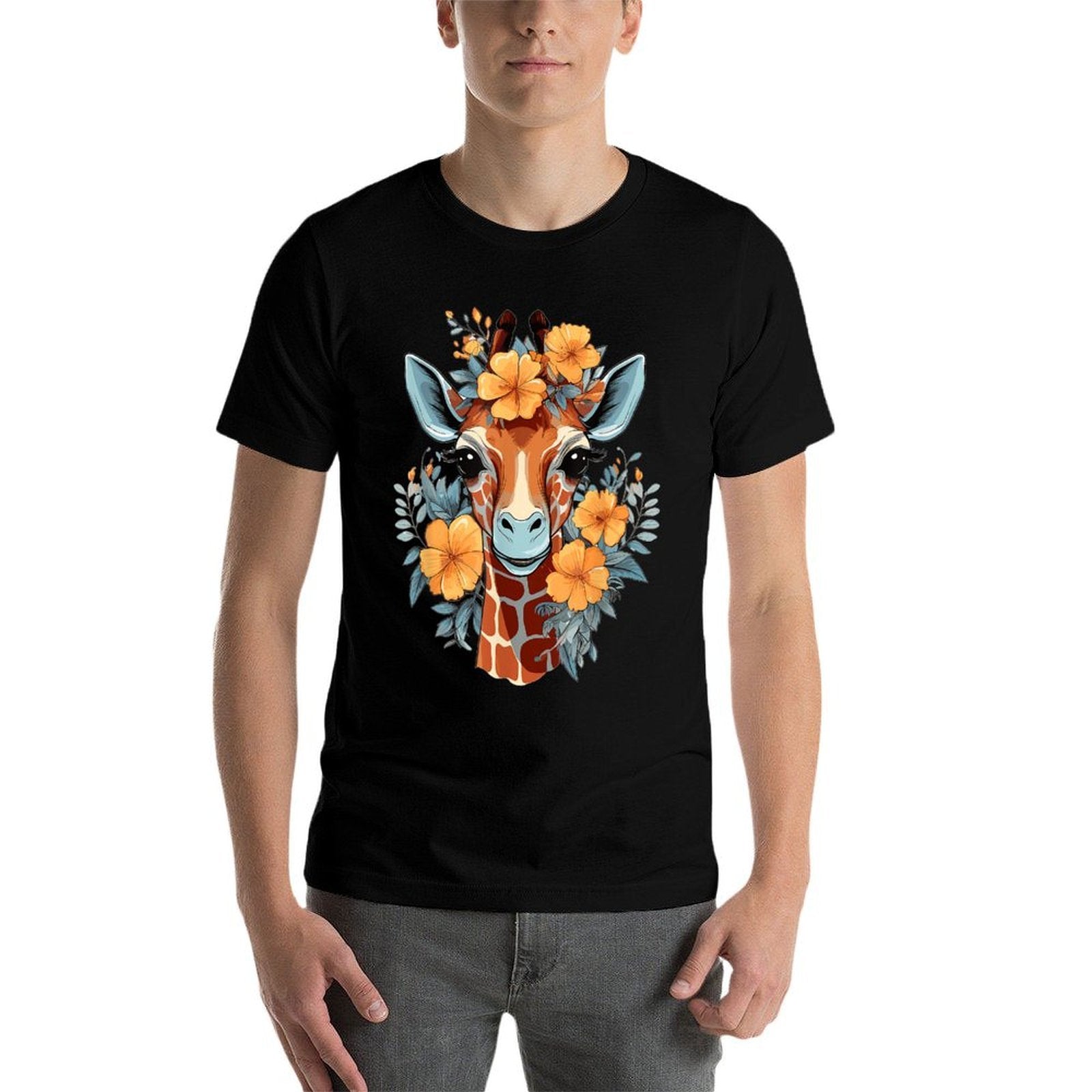 Colorful Giraffe With Flower I Giraffe  Odor-resistant T-Shirt