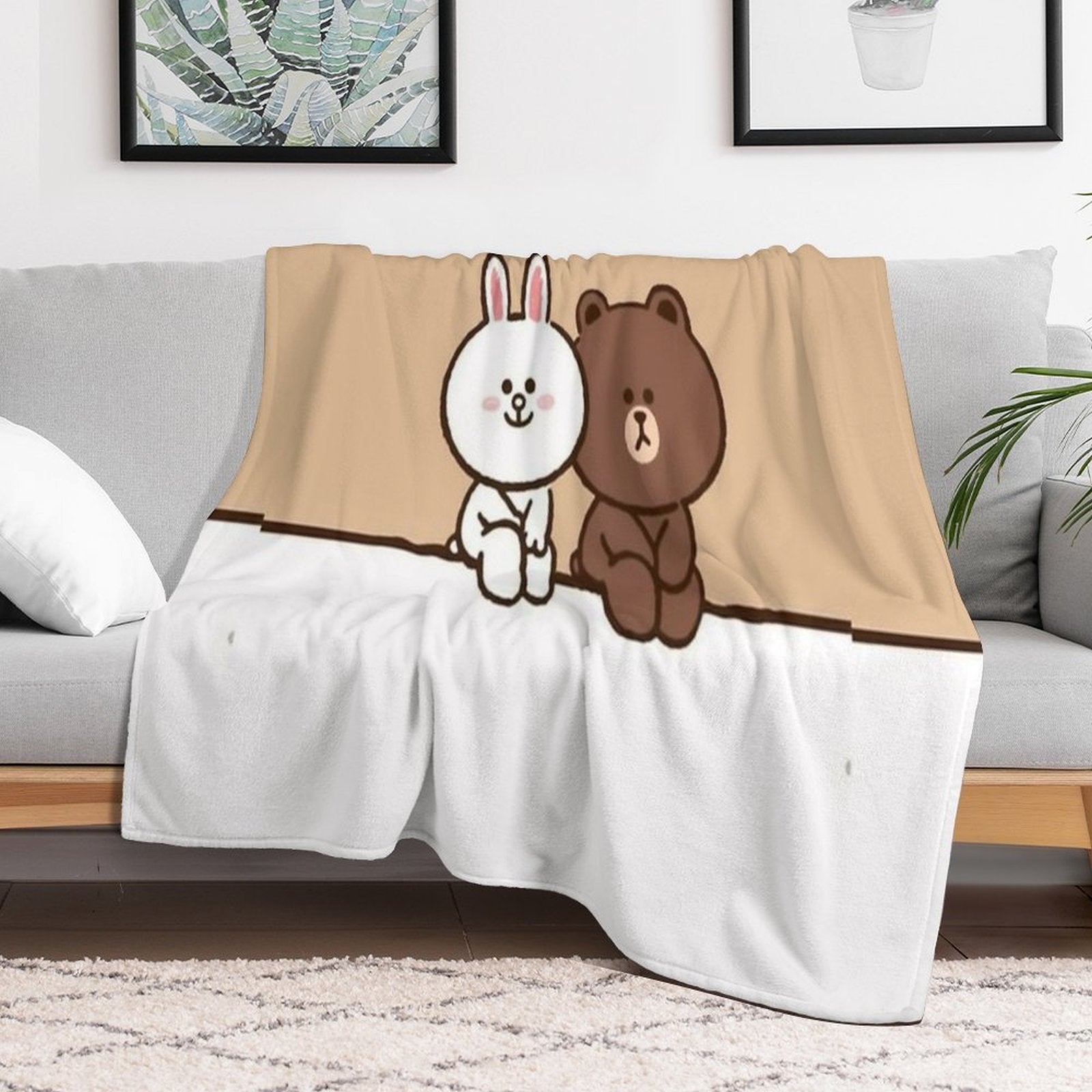 Brown Cony Bear Machine-washable Throw Blanket