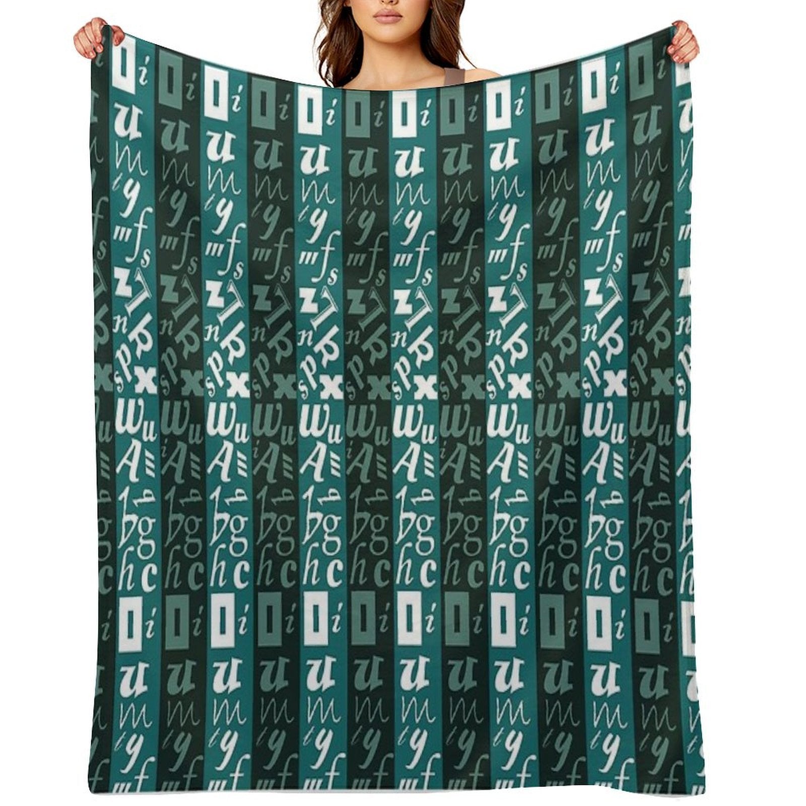 Abstract Green And White Letter Pattern Eco-conscious Throw Blanket