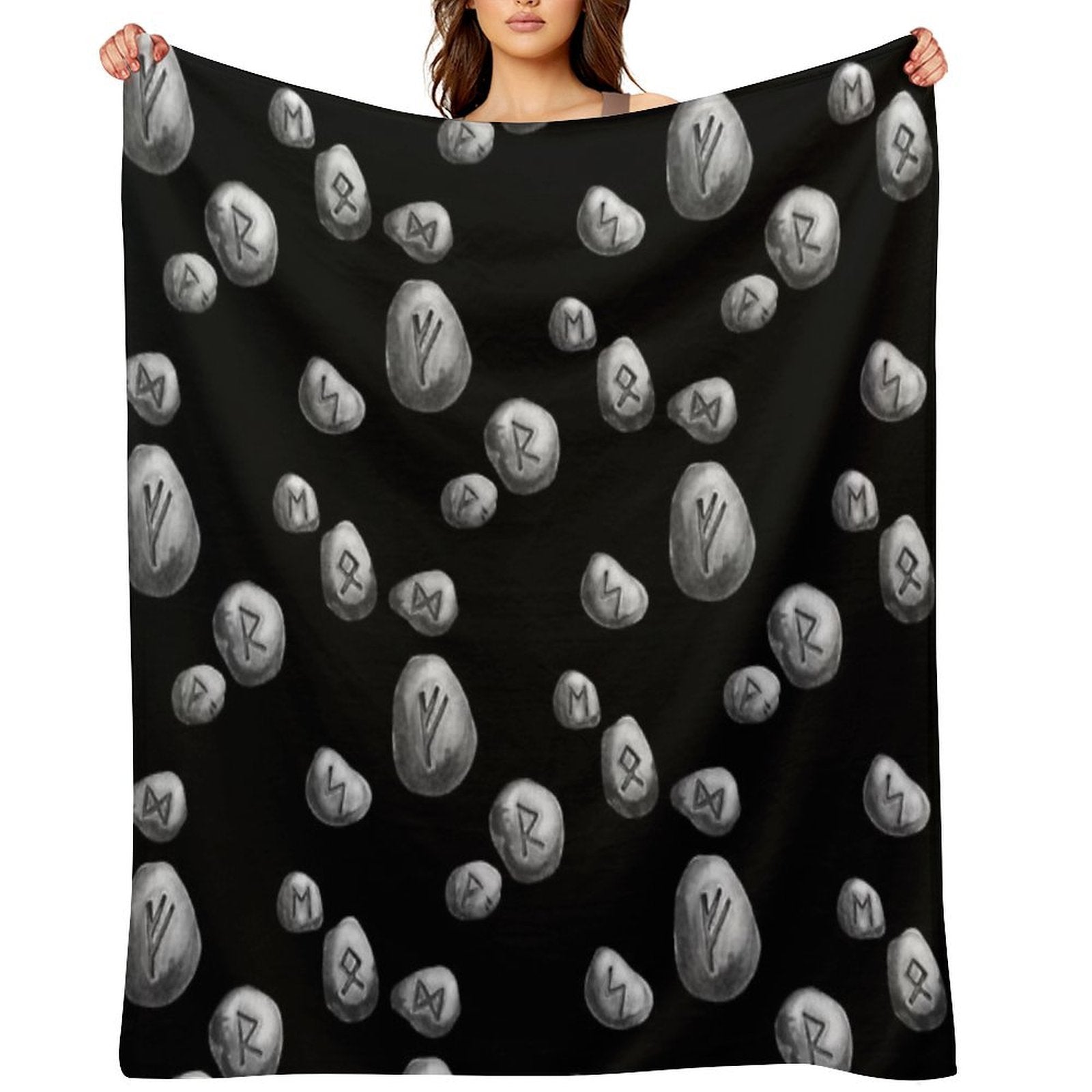 Runestones on Black Eco-conscious Throw Blanket