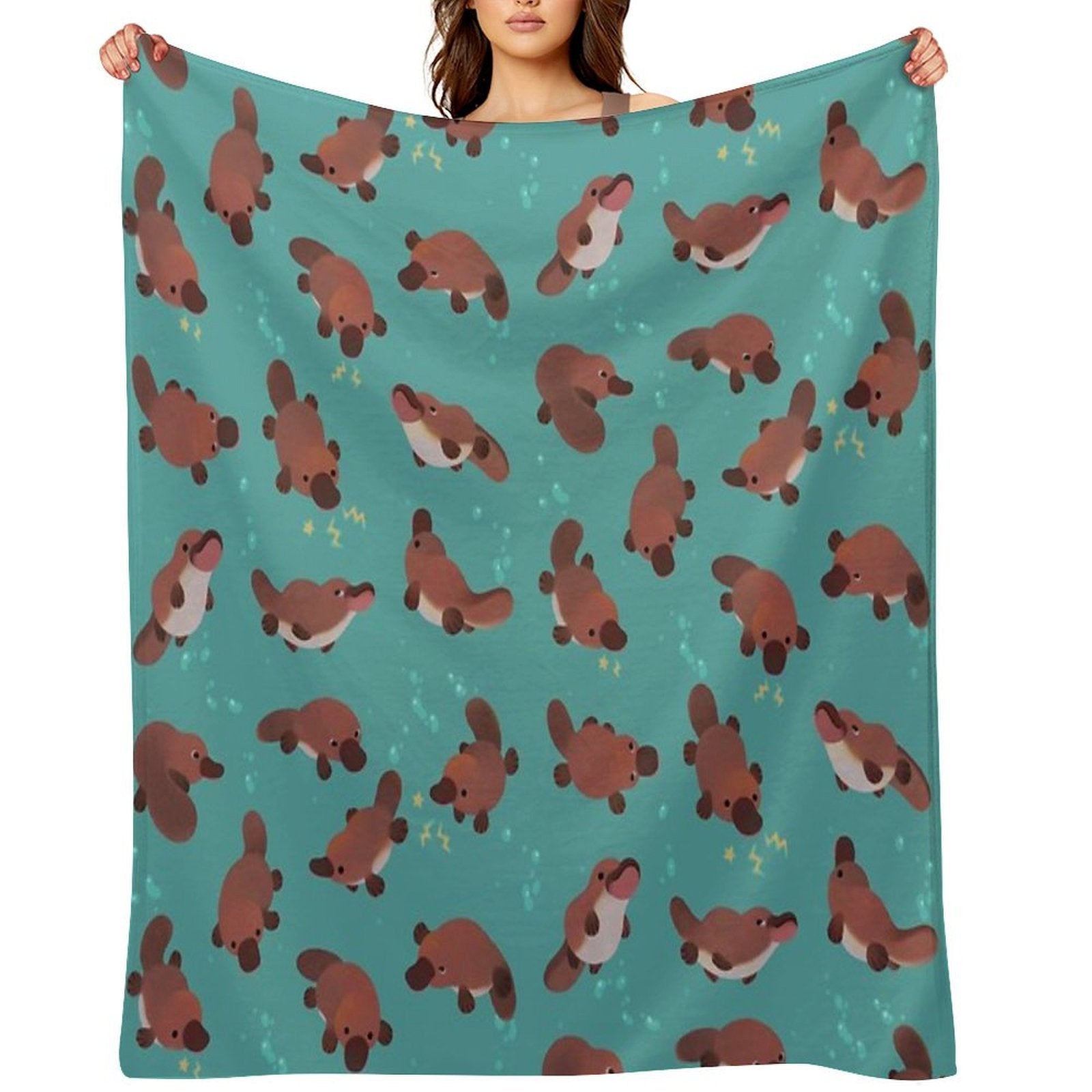 Happy Platypus - Green Easy Care Throw Blanket