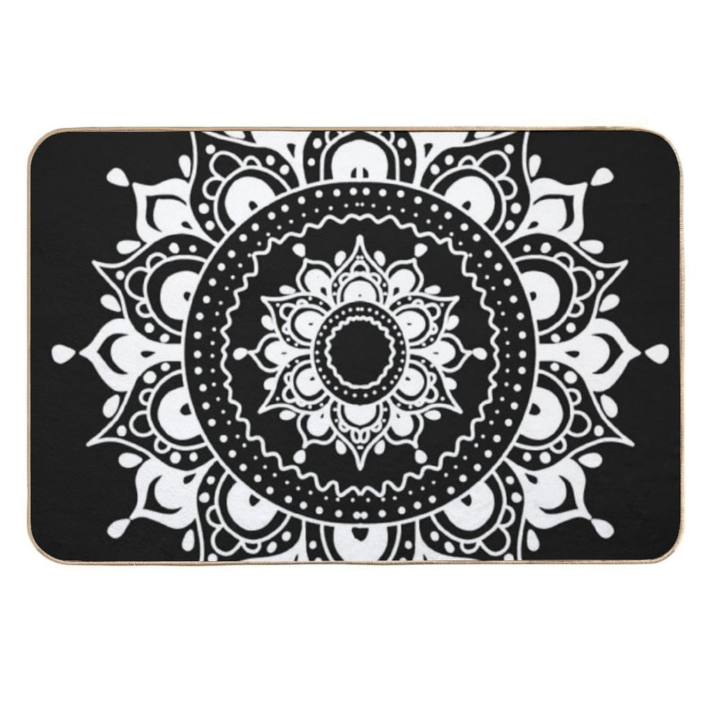 Classic Black And White Mandala Art  Easy To Clean Bath Mat