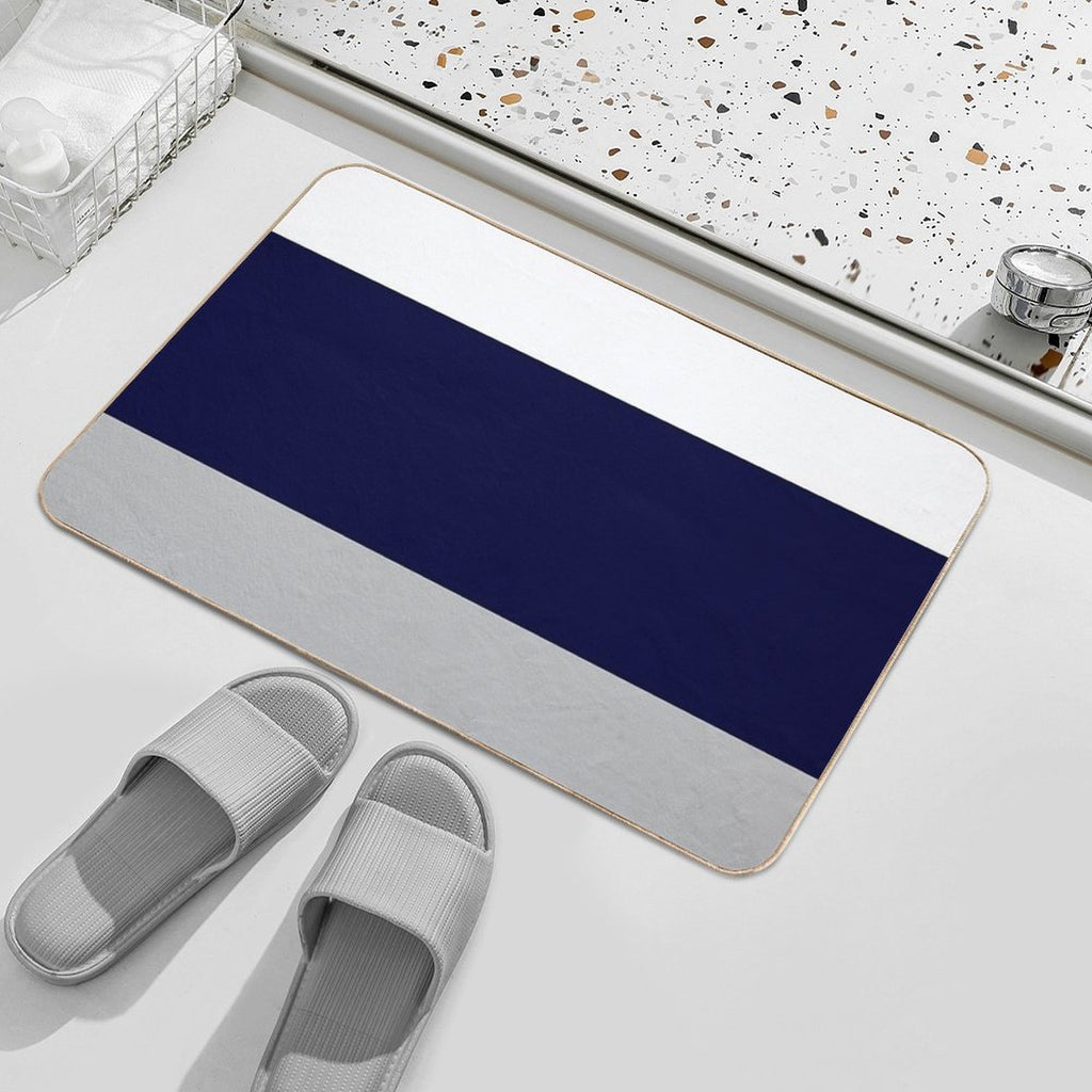 Three Color Stripes Silver Gray Navy Blue And White  Eco-Friendly Bath Mat