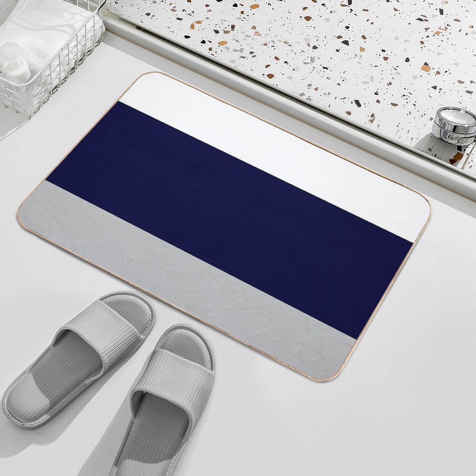Three Color Stripes Silver Gray Navy Blue And White  Eco-Friendly Bath Mat