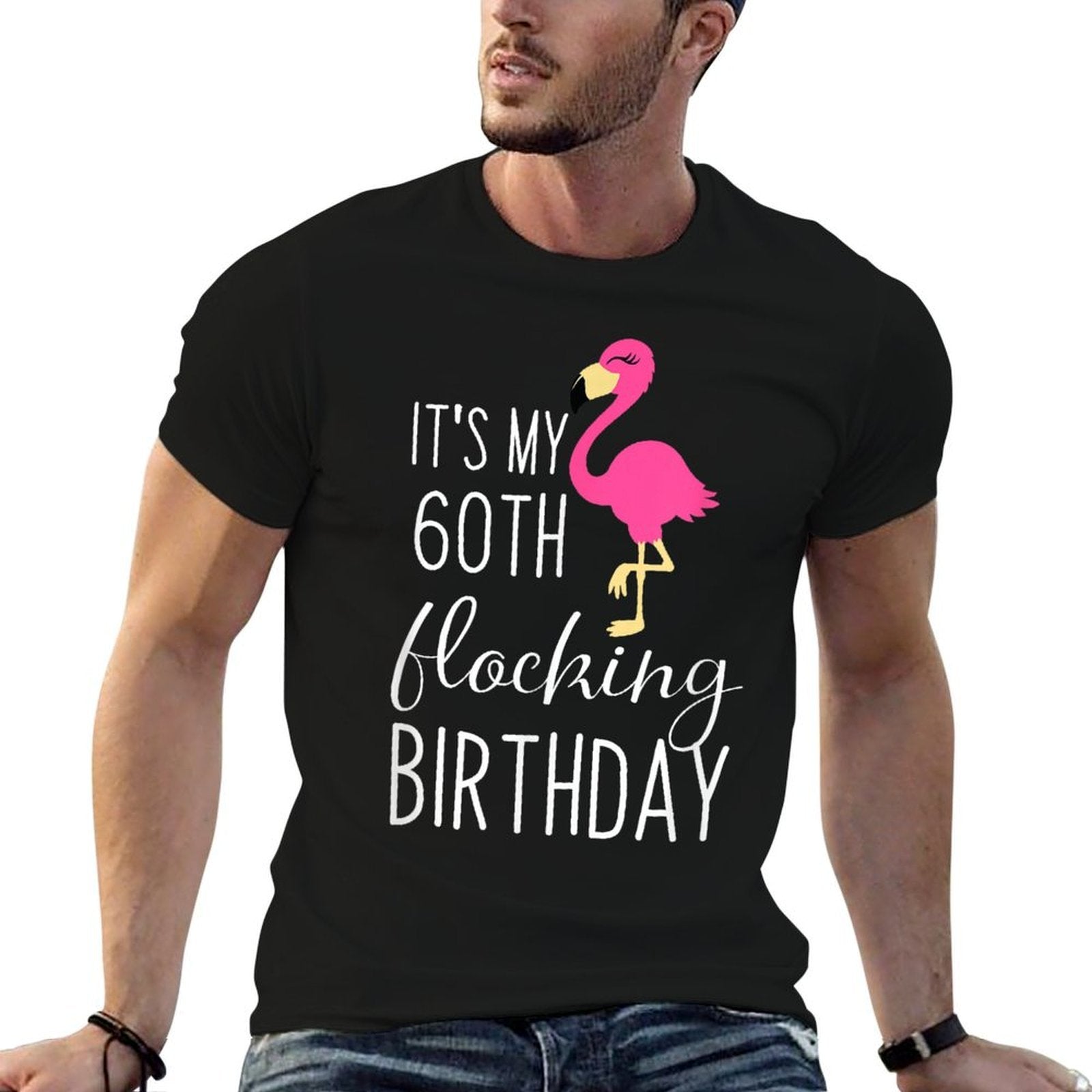 60th Birthday Gift Flamingo Fabulous  Heathered Texture T-Shirt