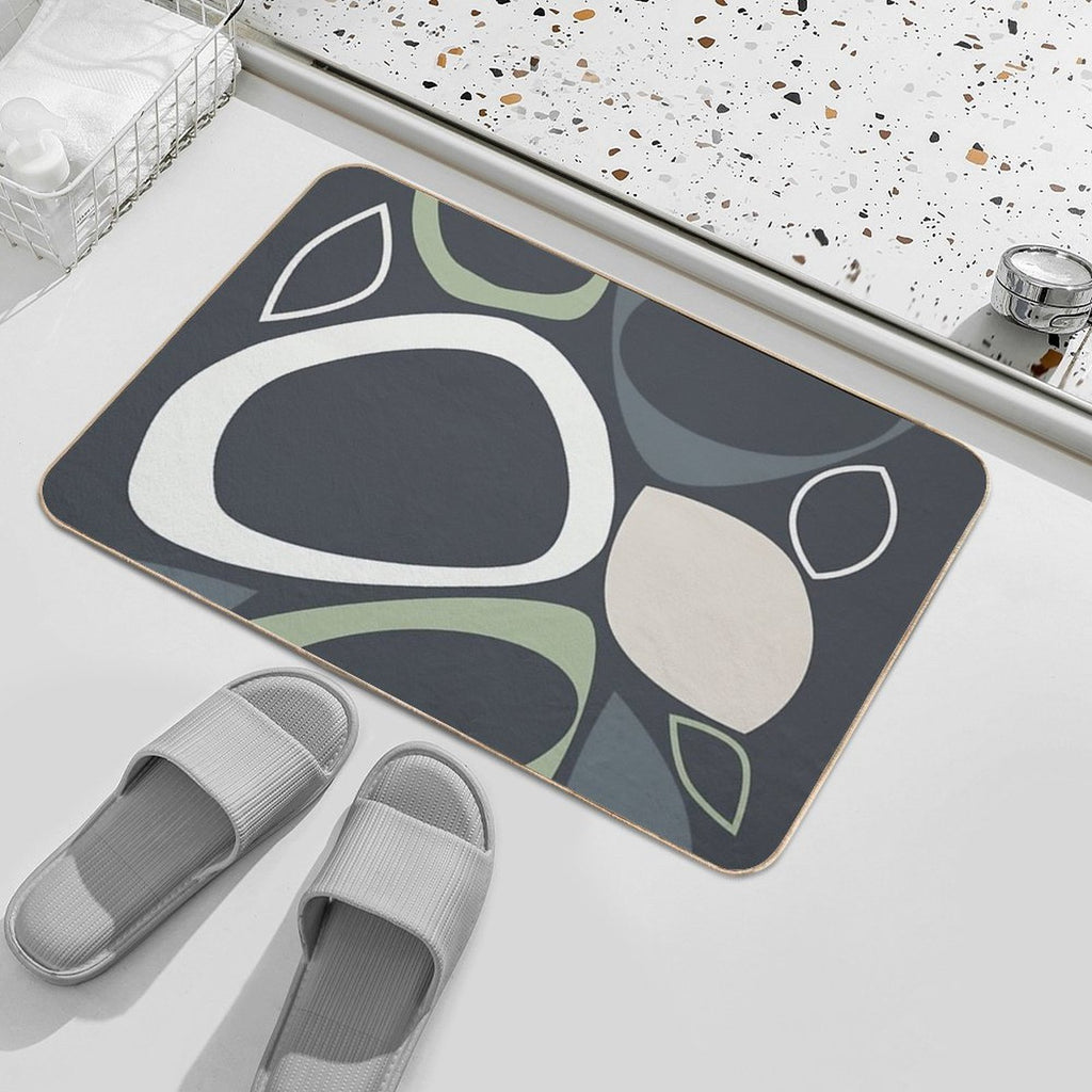 Mid Century Modern Abstract 8 Charcoal, Sage Green, Beige  Long-Lasting Bath Mat