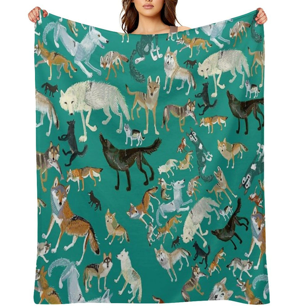 Wolves of The World (Green Pattern) Eco-conscious Throw Blanket
