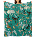 Wolves of The World (Green Pattern) Eco-conscious Throw Blanket