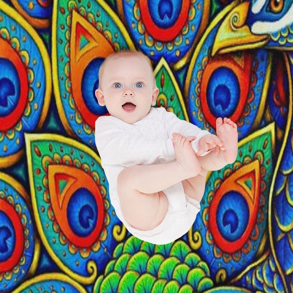 Colorful Paisley Peacock Rainbow Bird Machine-washable Throw Blanket