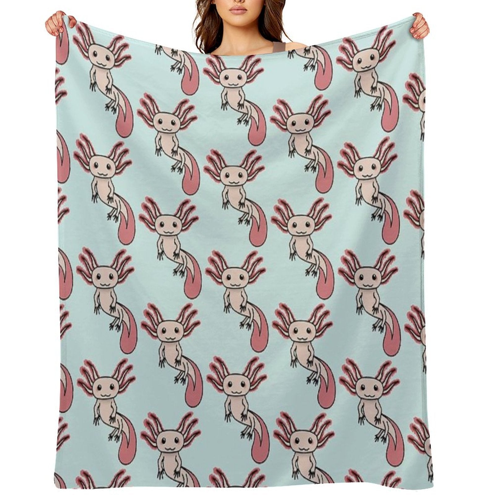 Chibi Axolotl Plush Throw Blanket