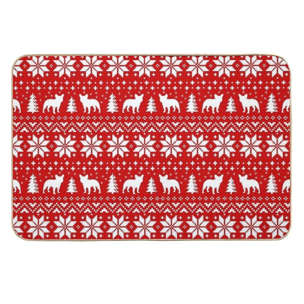 French Bulldog Silhouettes Christmas Holiday Pattern  Anti-Trip Bath Mat