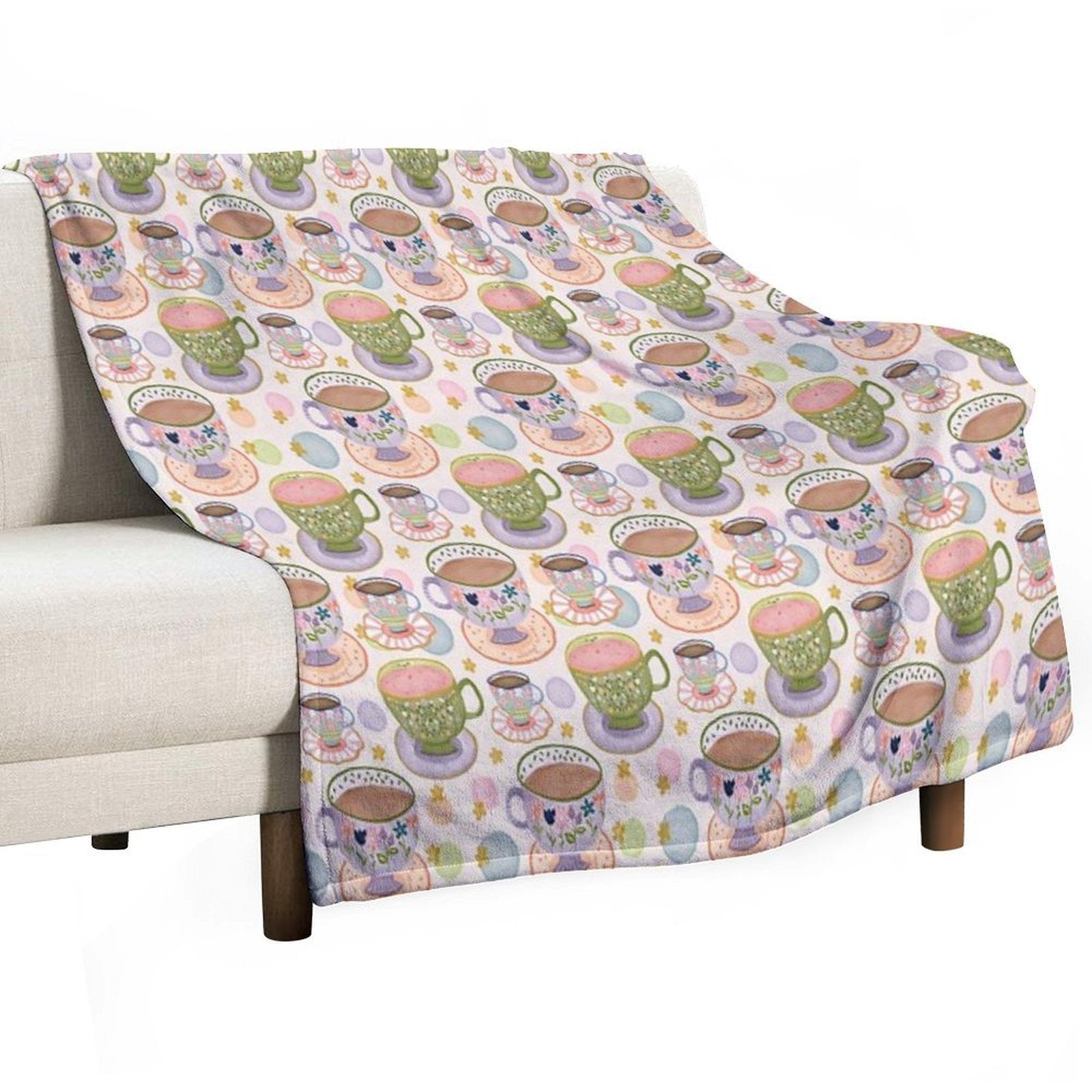 Fancy A Cup of Tea Watercolour Pattern Premium Throw Blanket