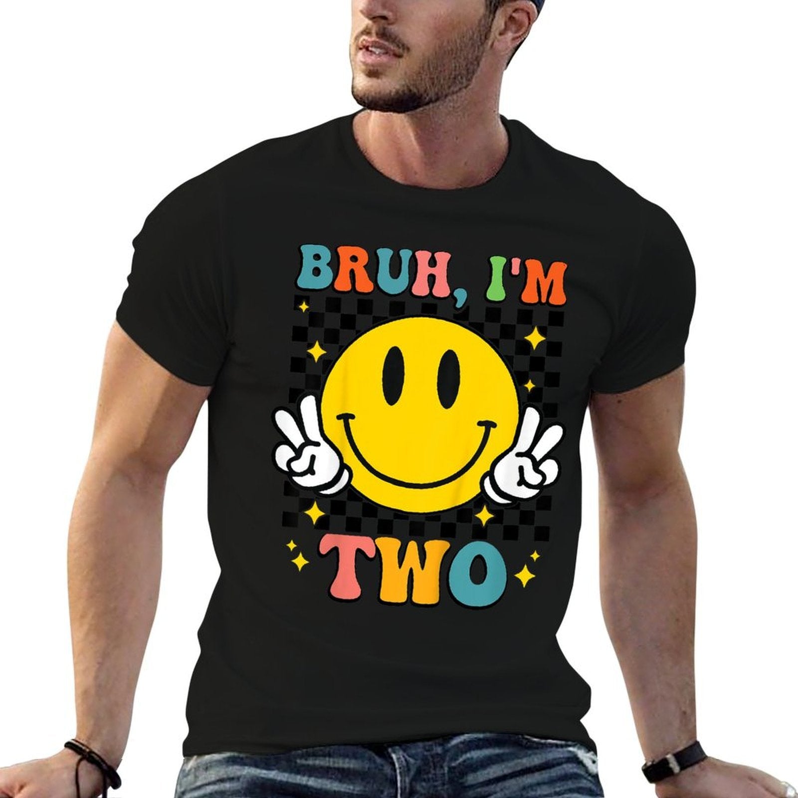 Kids Bruh I'm 2 2nd Birthday Boy Smile Face 2 Year Old Birthday  Relaxed-fit T-Shirt